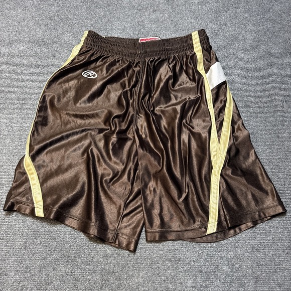 VTG‎ Rawlings Basketball Shorts Men 32 W Brown Shiny Dazzle Silky Soft NYLON - Picture 2 of 4